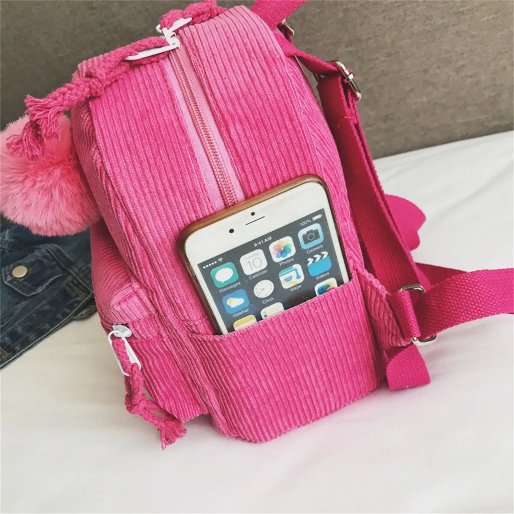 Aelicy мини вельветовый женский рюкзак с помпоном меховой шар школьная сумка на плечо для девочки-подростка рюкзак Mochila