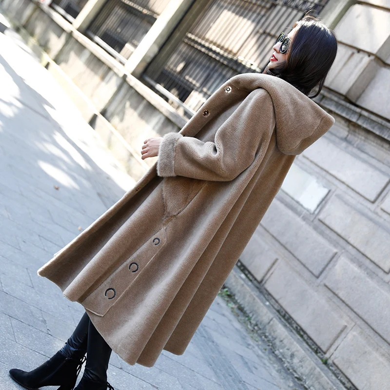 

Real Fur Coat Wiomen Clothes 2019 Long Winter Jacket Sheep Shearing Wool Fur Coats and Jackets Mink Fur Cuff ZM-18570 KJ3138