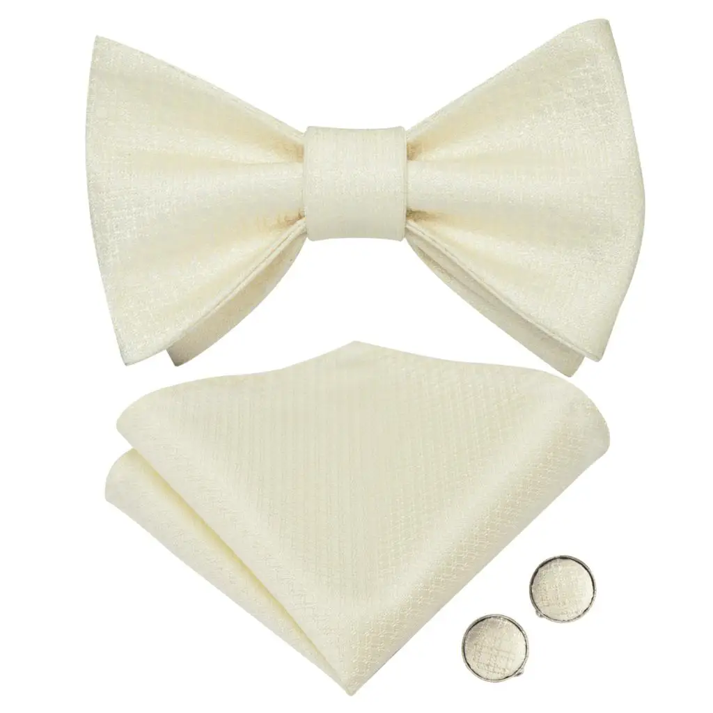 Hi-Tie Классические Вечерние свадебные галстук-бабочка набор для мужчин Шелковый белый бабочка галстук Цветочный платок запонки комплект галстуков F-790 - Цвет: F-2012