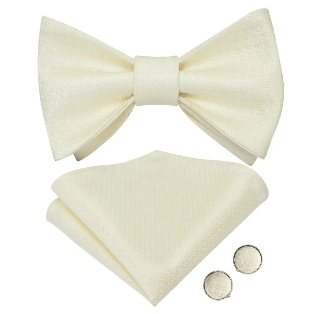 F-2012 Hi-Tie Классические Вечерние свадебные галстук-бабочка набор для мужчин Шелковый белый бабочка галстук Цветочный платок запонки комплект галстуков F-790 - Цвет: F-2012