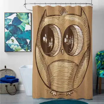 

Shower Curtains Dog Doodle,Cute Owl Sketch with Realistic Eyes and Very Tiny Feet Cartoon Style Drawing Print, Pale Brown,W69 x