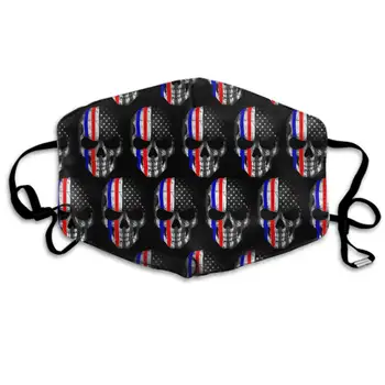 

Comfortable Two Layer Dust Mask, Soft American Thin Red Blue Line Flag Skull Face Mask Cover Mouth for Adults and Teens