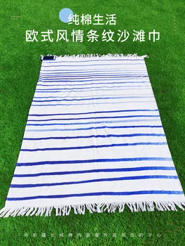

Pure Cotton Activity Printed Europe and America Bath Towel Beach Swimming Towel Classic Stripes Lanyard Design Gauze Beach dian
