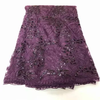 

Purple French Sequins Tulle Lace Fabric 2020 High Quality African Lace Fabric Nigerian Mesh Lace Fabrics For Dress