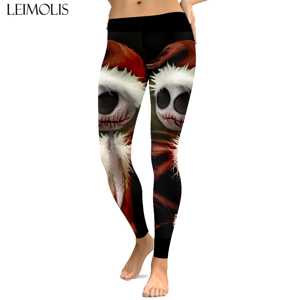 

LEIMOLIS sexy Christmas Ghost face print push up leggings plus size women fitness workout punk high waist spandex leggins