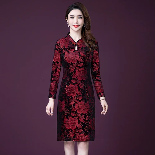 

2019 Autumn New Chinese Wind Big Code Xxxxl Middle Aged Old Mothers Cheongsam Wearing Wedding Banquet Temperament Female Dresses