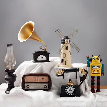 

Creative Gramophone robot windmill Decoration Nordic Landscape Shape Gold Black Robot Gramophone Windmill room decoration
