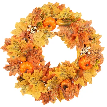 

1 Pc Halloween Thanksgiving Maple Leaf Garland Artificial Pumpkin Wreath Decor Ginkgo Spotted Melon Vine Wreath Home Decor