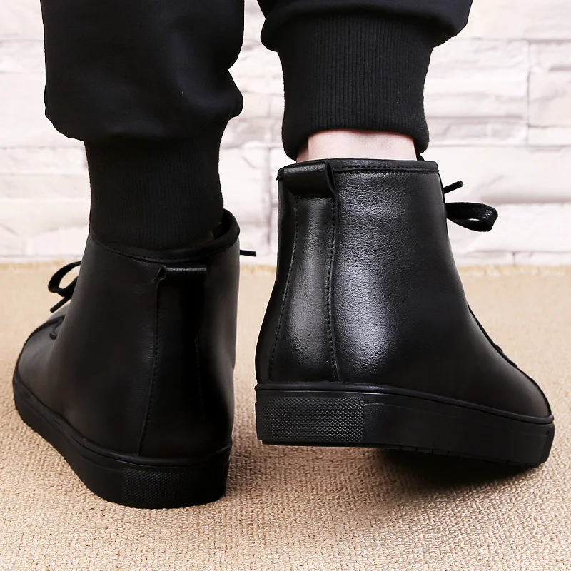 Большие размеры 48, мужские водонепроницаемые ботинки из натуральной кожи мужская повседневная обувь модные ботильоны мужские плюшевые теплые высокие зимние мужские ботинки 4