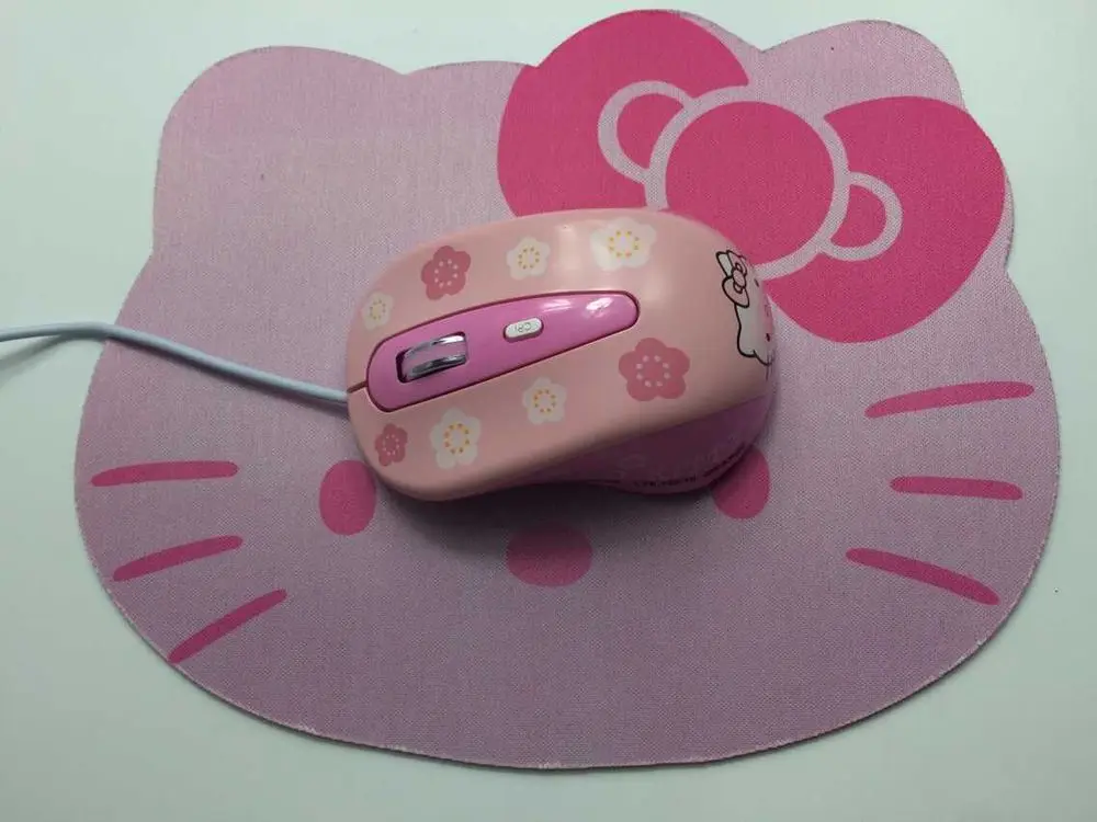 Мультяшная кошечка проводная мышь компьютерная USB оптическая мышь+ Забавный Коврик для компьютерной мыши для компьютера ноутбука - Цвет: Розовый