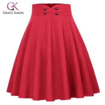 

Grace Karin Vintage Pleated A-Line Skirt Women Casual High Waist Flared Swing Skirts 2020 Knee Length Midi Party Skater Skirt
