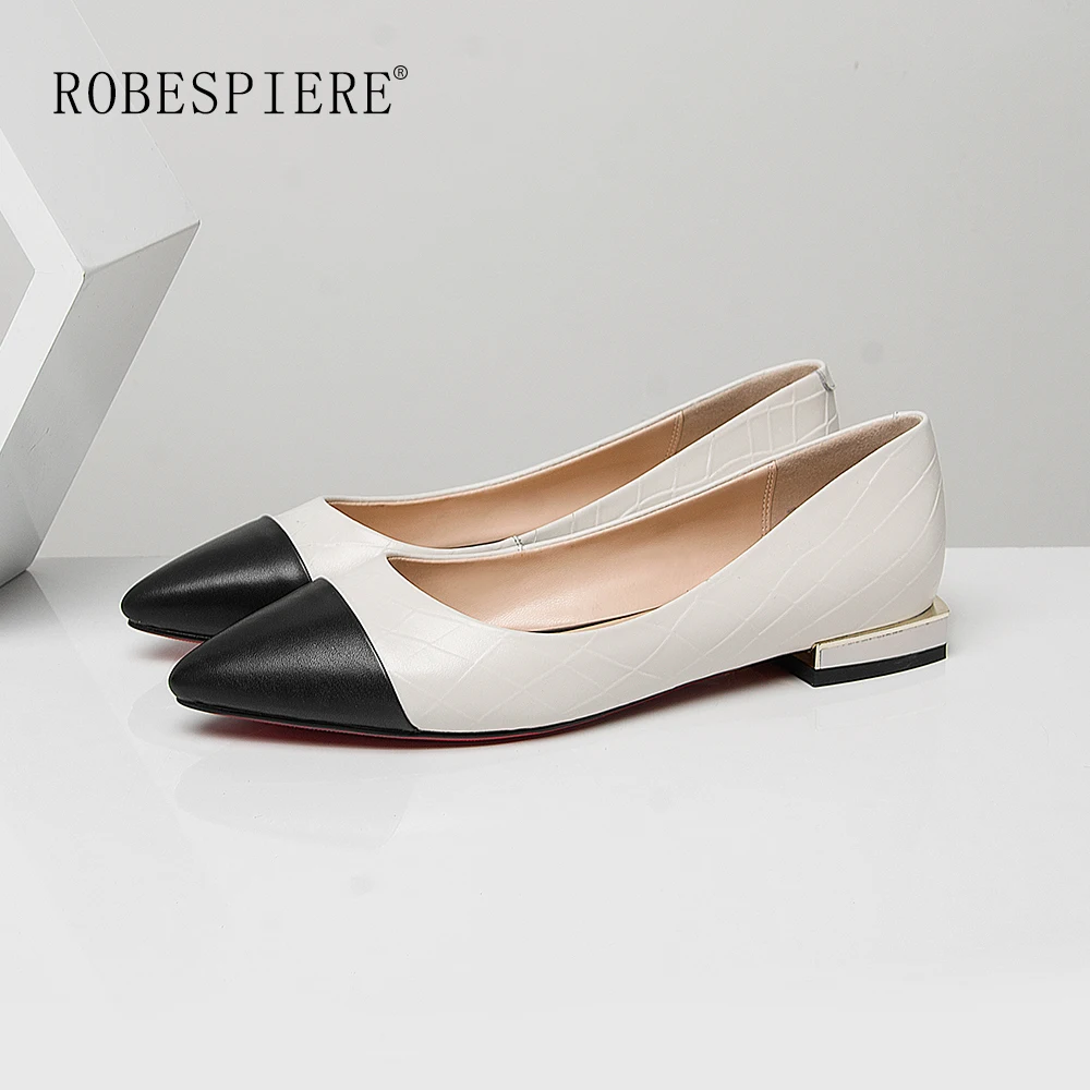 ROBESPIERE/Лидер продаж; женская повседневная обувь на плоской подошве; качественные разноцветные лоферы с закрытым носком из натуральной кожи; женская обувь на низком каблуке; большие размеры; A64
