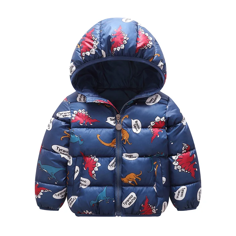 Новая детская зимняя куртка для девочек, повседневная куртка с капюшоном для мальчиков, цвет серебристый, золотой одежда для малышей, куртка Детская куртка зимний комбинезон - Цвет: dinosaur blue
