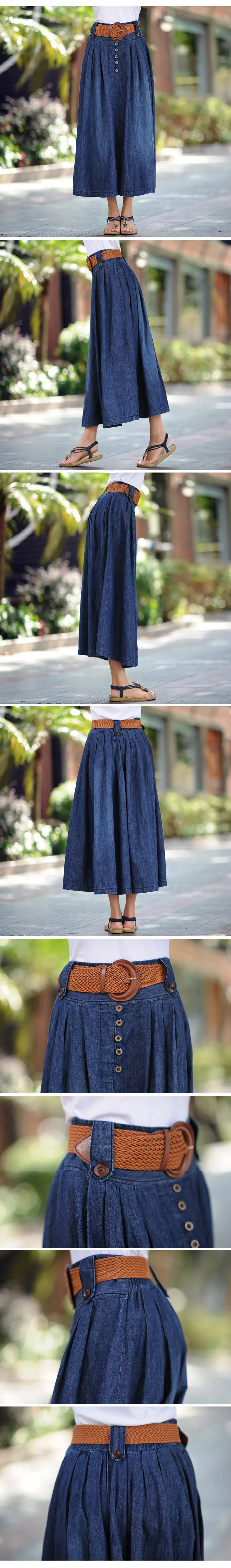 Skirt Large Size 6XL Women's Denim Maxi Autumn Skirts Female Casual A-line Skirt Pleated Maxi Autumn Long Skirts Bohemian Woman