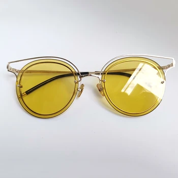 

2020 stainless steel oval sunglasses frame + yellow nylon lens woman fashion sun glasses