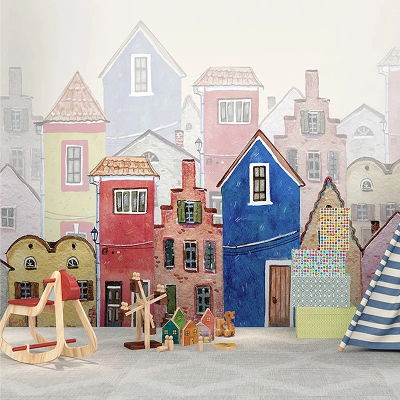 Custom Any Size Mural Wallpaper 3d Cartoon Watercolor Castle City Building Kids Bedroom Background Wall Painting Papel De Paredewallpapers Aliexpress