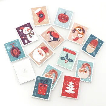 

30 tablets / pack square painted Christmas snowman wooden button stamp cartoon button handmade diy photo album card