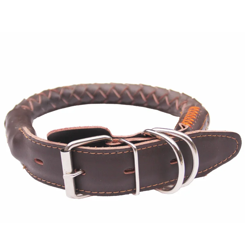 Braided Real Leather Dog Collar pet Collars Soft For German Shepherd Golden Retriever Medium Large Big Dogs | Дом и сад