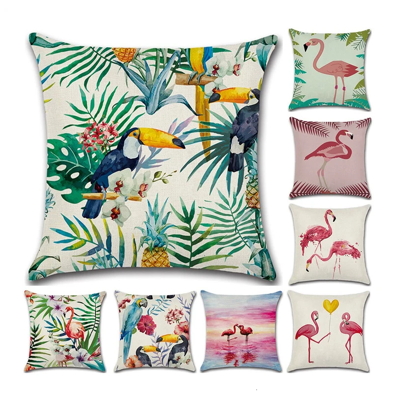 

1Pc Decorative Throw Pillow Cover Hawaiian Tropical Toucan Square Throw Pillow Cushion For Sofa Room Couch 45x45 cm