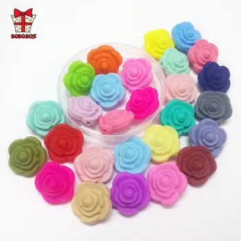 

BOBO.BOX 30pcs Flower Silicone beads Food Grade Rose Baby Teether Baby Teething Toy BPA Free Nursing Necklace Pacifier Pendant