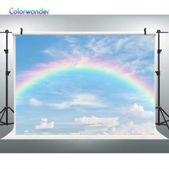 

Blue sky rainbow Photographic Backdrops newborn children Birthday Party Photo Background for Photo Studio