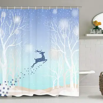 

Leaping Deer Snowflakes Shower Curtain Fantasy Tree Shower Curtain Set with 12 Hooks, Durable Waterproof Bath Curtain