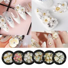 Nail art shell цветок ювелирные изделия опал японский жемчуг заклепки алмаз 3D ногтей художественные талисманы, ракушка цветы, ювелирные изделия из сплава, стразы