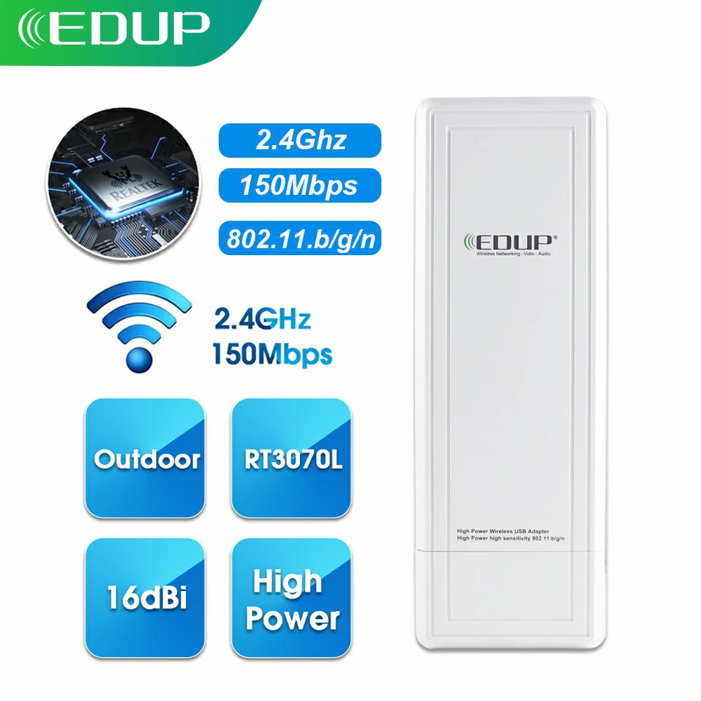 EDUP 150Mbps USB WiFi Adapter 16dbi 2.4Ghz Dongle RT3070L 802.11 b/g/n LAN Network Card Receiver Ethernet for Laptop PC | Компьютеры и