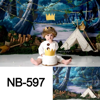 

Photography backdrop newborn kids portrait photo shoot forest jungle background for photo studio camping tent computer printed
