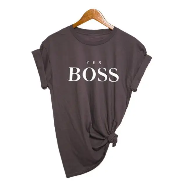 Yes футболка с надписью Boss, женская футболка с коротким рукавом и круглым вырезом, свободная футболка, летняя женская футболка, топы, Camisetas Mujer - Цвет: Dark gray-B