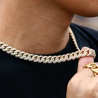 10mm Width Miami Cuban Link Chain Necklace For Men's Hip Hop Jewelry Rapper Women Copper Iced Out Chains Metal