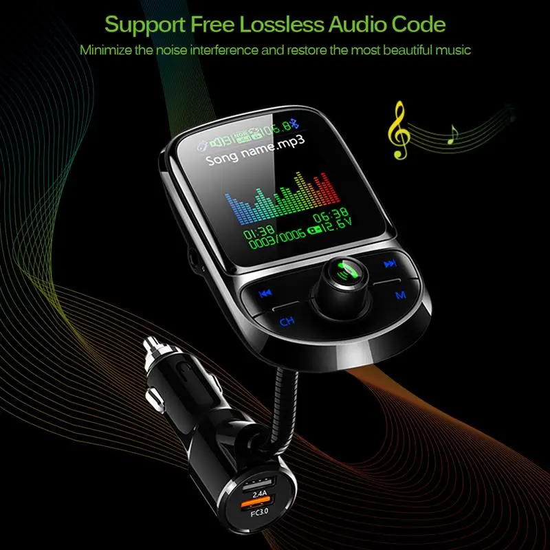 Bluetooth 5,0 автомобильный fm-передатчик Автомобильный MP3-плеер AUX Быстрая зарядка ручная HIFI красочный экран Поддержка TF карта автомобильные аксессуары