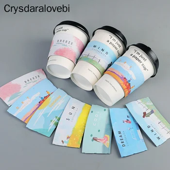 

100PCS Disposable Cup Sleeve Milk Tea Shop Coffe Cup Sleeve Double Layer Craft Paper Sleeves Juice Anti-hot Ins Customize