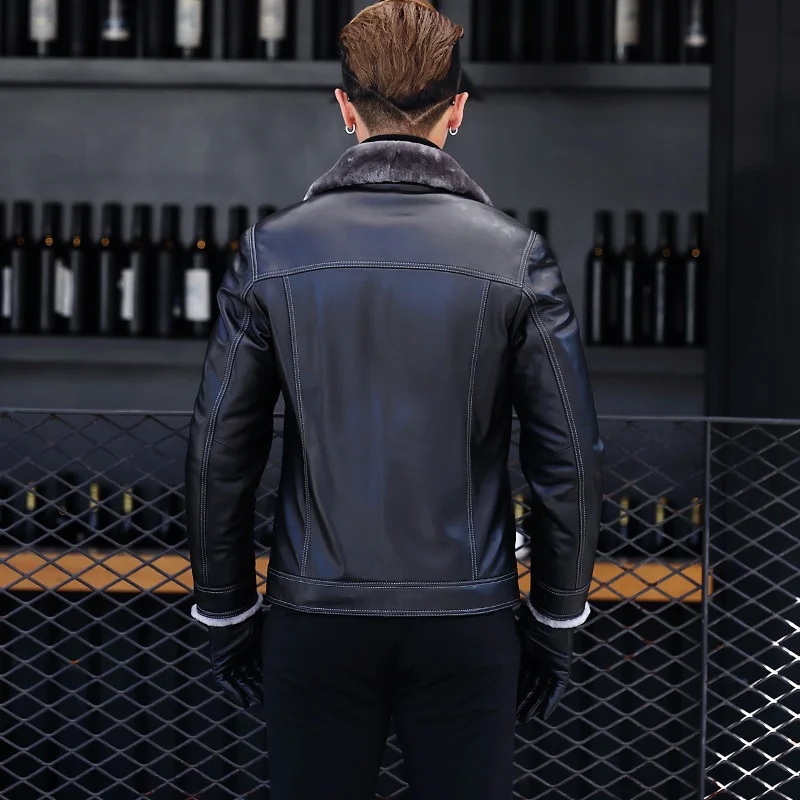 

Men's Genuine Leather Jacket Autumn Winter Sheepskin Jackets Real Fur Coat High Quality Chaqueta Cuero Hombre 2418 KJ798