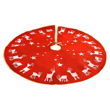 

1PC Elk Printing Christmas Tree Skirt Linen Xmas Tree Apron Christmas Decor(Red)