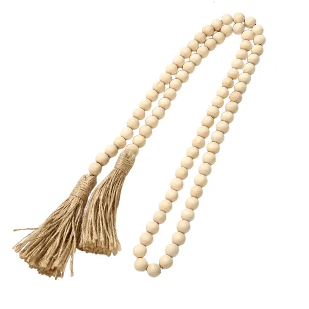 Mascot Buddhism Wood Bead Garland Solid Color Wall Trinkets Bohemian Style Rustic Tassel Beads Hangings for Farmhouse