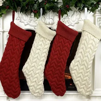 

1Pc Xmas Stocking Gift Bag Knitted Xmas Sock Gift Bag Christmas Tree Pendant