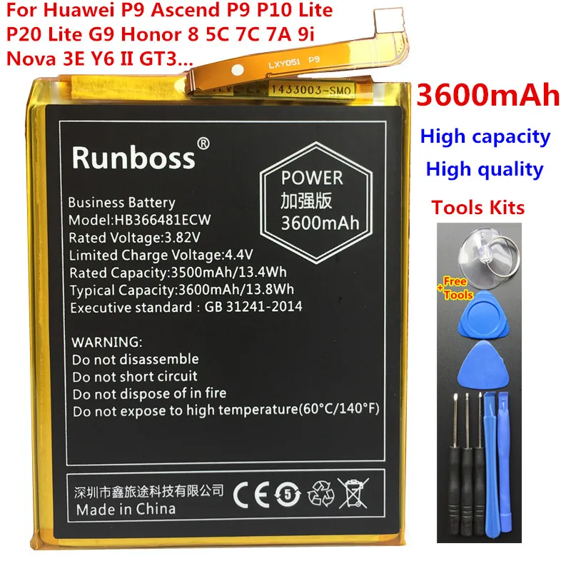 

3600mAh New Original HB366481ECW Battery For Huawei Honor 6C pro v9 play JMM-L22 P9 Ascend P9 Lite G9 honor 8 5C+Tools