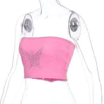 

Butterfly Print Sexy Crop Tube Tops Summer Women Fashion Streetwear Club Camisole Undershirt Strapless Short Crop Top