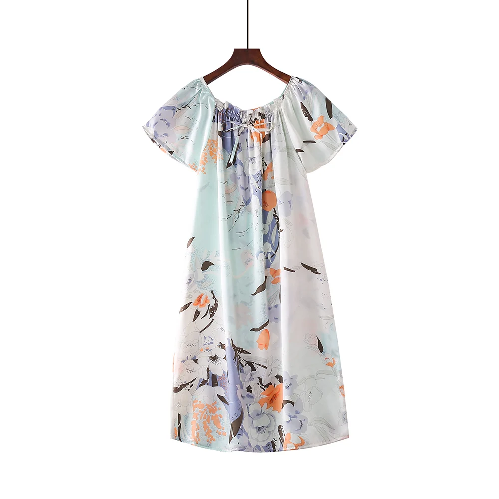 Бесплатная доставка 100% натурального шелка с цветочным рисунком Ночная рубашка основной Ночное Мягкая пижамы для ухода за кожей модное