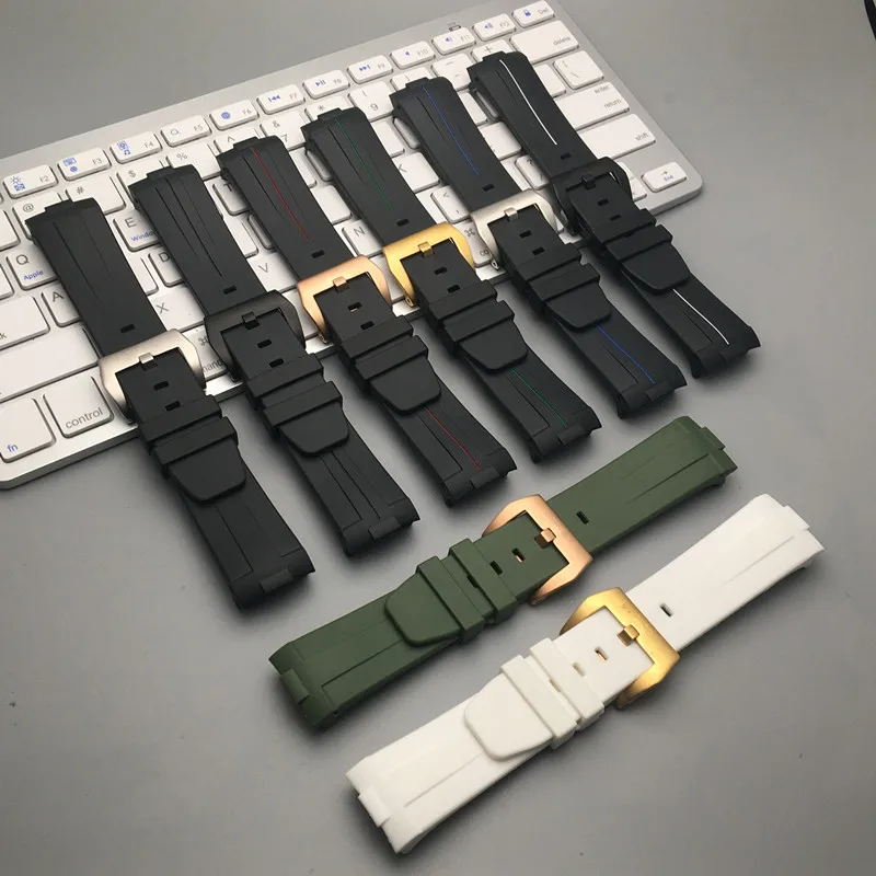 Ремешок силиконовый для часов Panerai мягкий резиновый браслет 24 мм с изогнутым