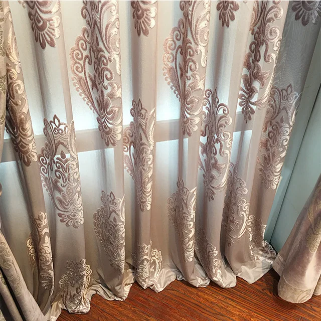 

High Grade Velvet Gilded Window Curtains for Living Room Purple Color Window Curtains for Tulle Bedroom Blackout Curtains