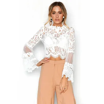 

Lace Blouse Shirt Women Elegant Long Sleeve Blusa Tops Ladie Sexy Hollow Out Patchwork Blouse Tops Women Clothing Female e2