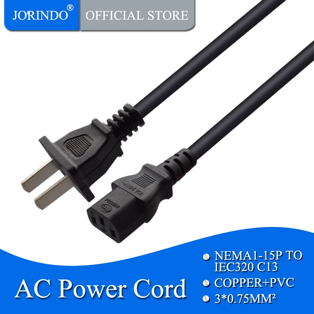 JORINDO 0.5M/1.64FT NEMA 1-15P to IEC320 C13 AC power cord US 2 prong pulg 3 hole female Adapter Cable | Электроника