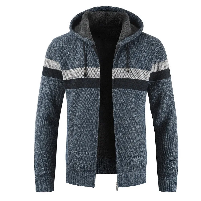 CYSINCOS мужской свитер с капюшоном флисовая куртка осень зима Повседневный лоскутный свитер толстый теплый вязаный кардиган пальто на молнии - Цвет: Color 2