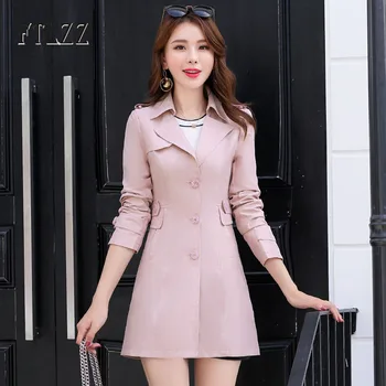 

Fashion Women Single Breasted Trench Coat Autumn Turndown Collar Plus Size Medium Long Windbreaker Clothes Woman Khaki Overcoat