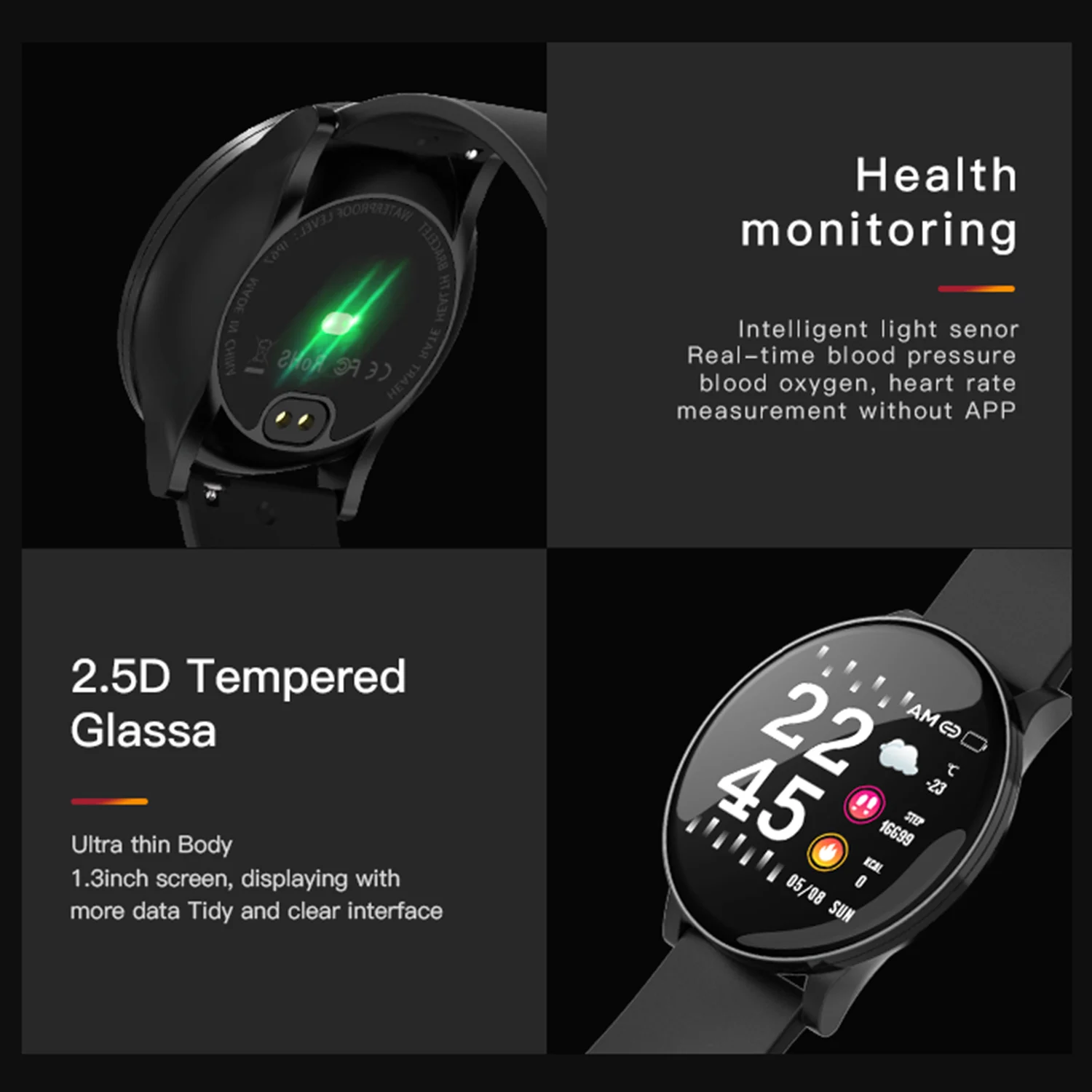 Gosear W8, водонепроницаемый смарт-браслет, наручные часы, Смарт-часы, спортивные фитнес-часы с ремешком из ТПУ, дисплей 1,3 дюйма для женщин