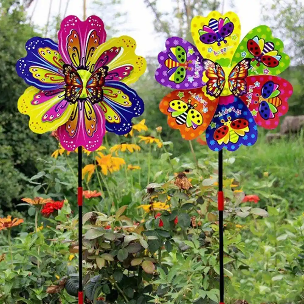 Moulin A Vent A Double Couche En Plastique Moulin A Vent Roue A Vent Jouets Pour Enfants Decoration De Jardin Fleur En Trois Dimensions Papillon Aliexpress