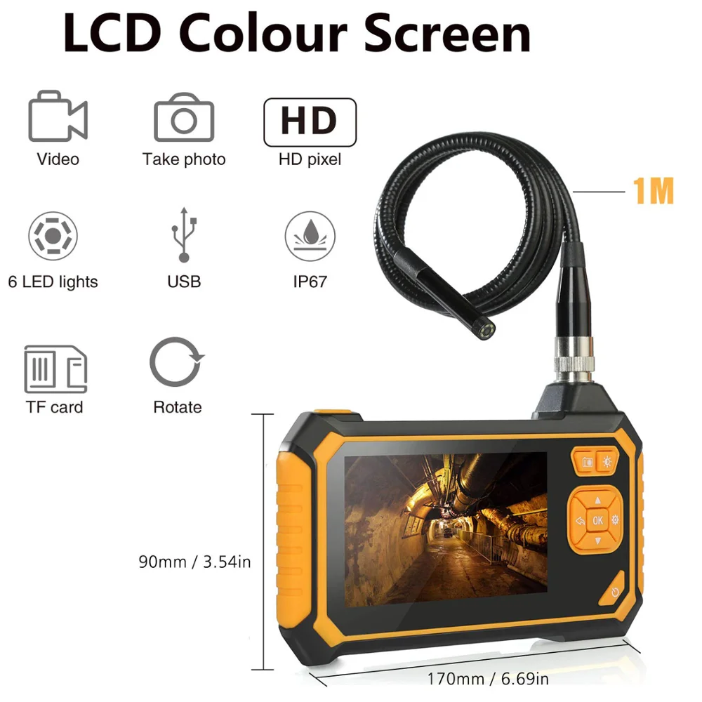 

4.3inch LCD Industrial Endoscope 1080P HD Professional Micro Video Inspection Camera 8mm Waterproof Snake Tube Camera Handheld