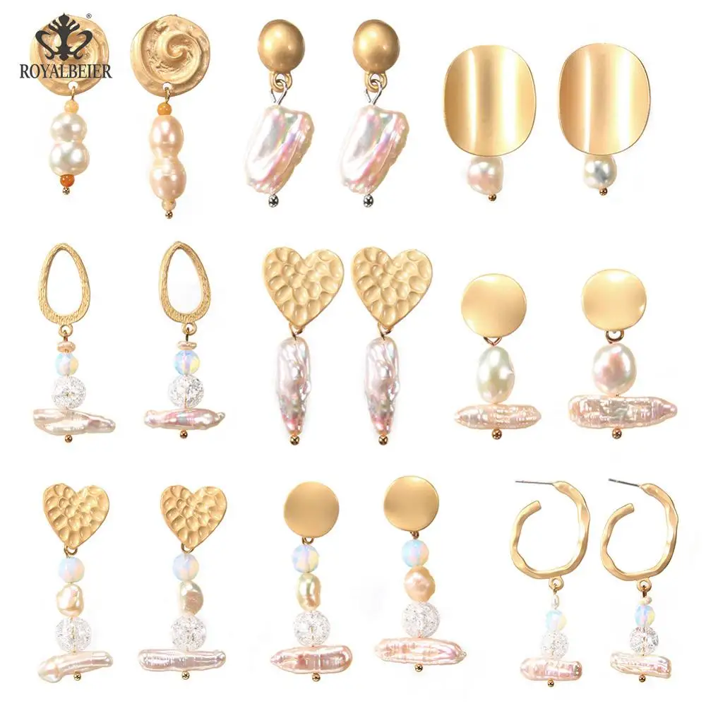 

Elegant Natural Real Freshwater Pearl Long Dangle Earrings For Women Irregular Drop Earring Gold Matte Metal Fashion Jewelry